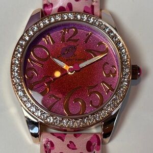 Betsey Johnson Pink Hearts Rhinestone Watch